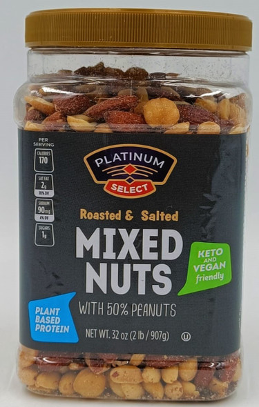 PLATINUM NUTS ROASTED & SALTED MIXED NUTS WITH 50% PEANUTS 32oz 907g
