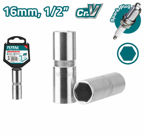 SOCKET TOTAL 16MM 1/2" THSPS12166 SPARK PLUG SOCKET TOTAL 16MM 1/2" THSPS12166 SPARK PLUG