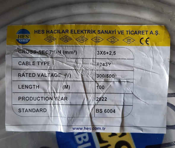 CABLE 6MM 3C FLAT W/EARTH ELAND/HES/VK/SENA YARD