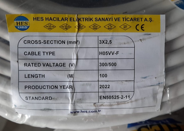 CABLE 2.5MM 3C ROUND FLEX ELAND/HES/SENA YARD