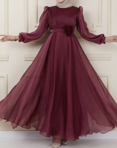 Dress Evening Chiffon Dark Rose