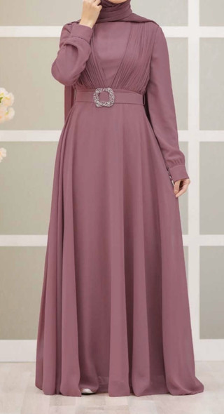 Dress Evening Chiffon Burgandy / Blush w/belt