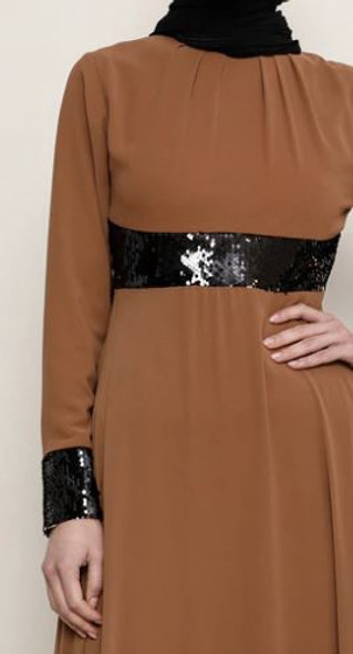 Dress Evening Lined Chiffon Black Sequin Grey / Brown