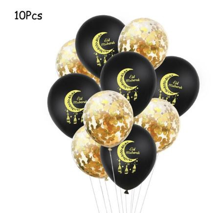 Eid / Ramadan Balloon 10pcs Black / Gold