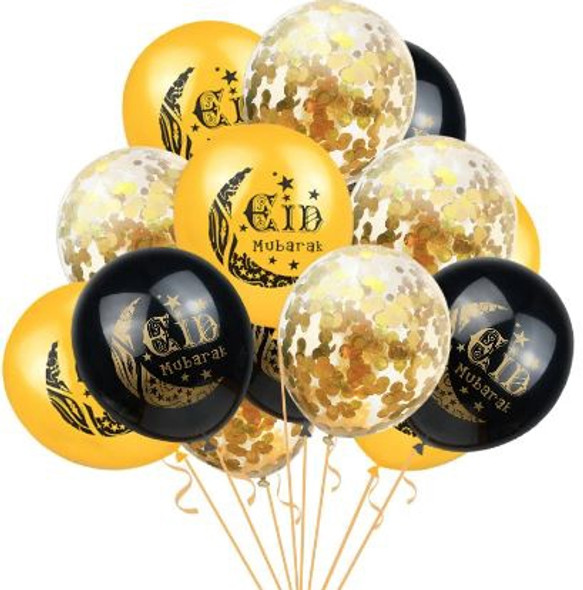 Eid / Ramadan Balloon Black & Gold 15pc