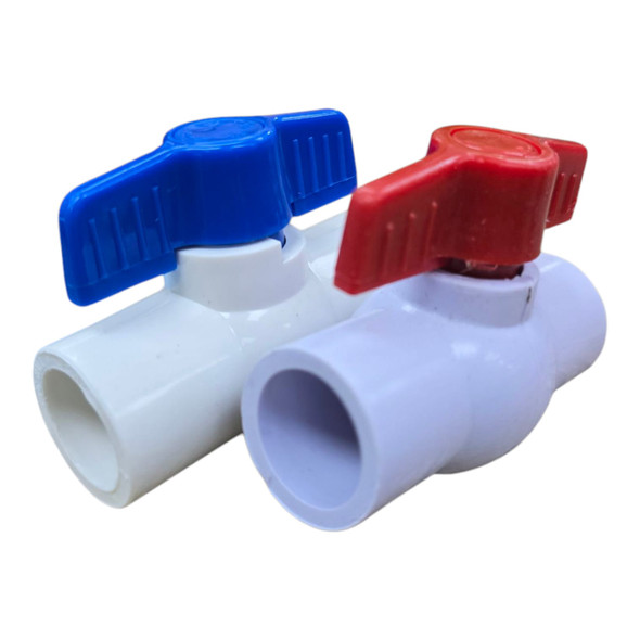 BALL VALVE 1/2" PVC WHITE WITH RED OR BLUE TOP