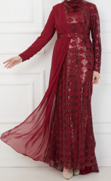 Dress Evening Burgandy Chiffon Shimmer