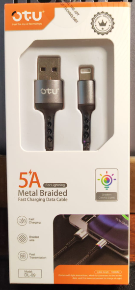 CHARGER CABLE USB OTU DL09-I 1M LIGHTNING 5A FAST CHARGING DATA CABLE METAL BRAIDED