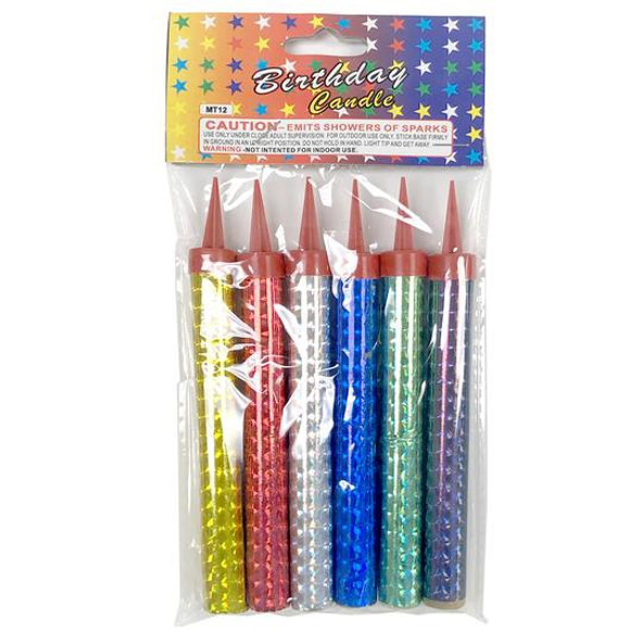 PARTY BIRTHDAY CANDLE 6PCS PACK 6" 15cm SPARKLES CAN200 COLORED