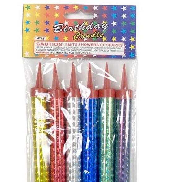 PARTY BIRTHDAY CANDLE 6PCS PACK 4" SPARKLES CAN160 COLORED