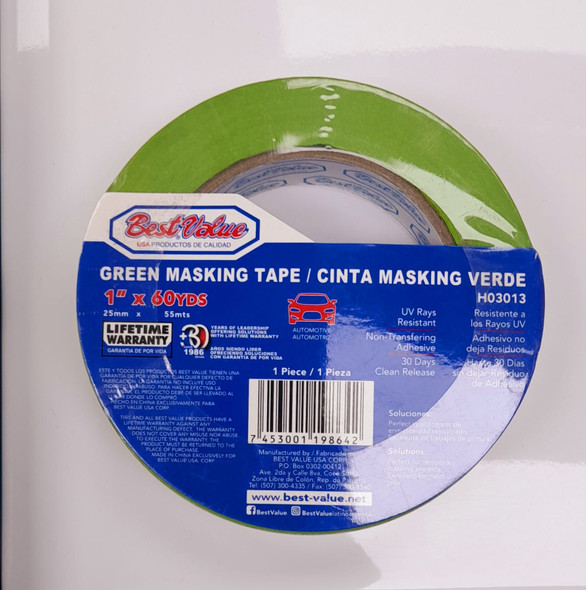 TAPE MASKING GREEN 1" X 60YD BEST VALUE H03013