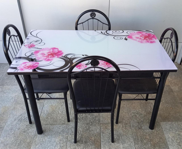 GLASS DINING TABLE B18 WITH 4 CHAIR SET