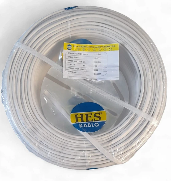 CABLE 1.5MM 2CORE FLAT WITH EARTH HES TURKEY 100M ROLL