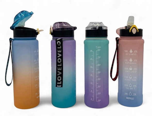 WATER BOTTLE 2259 TWO TONE PLASTIC 1000ML 7.5 X 26.5CM LARGE / Blue Cap / Blue Cap / Blue Cap