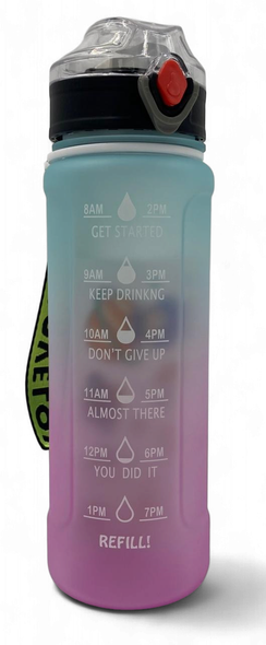 WATER BOTTLE 2255P TWO TONE PLASTIC 800ML 7.5 X 24.5CM LARGE / Black Cap