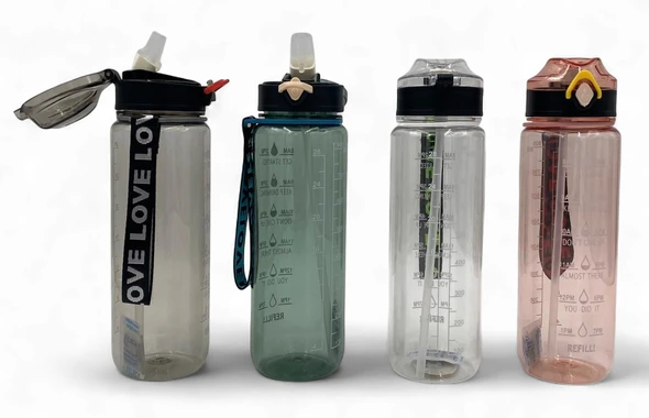 WATER BOTTLE 2253 CLEAR PLASTIC 900ML 7 X 25.3CM LARGE
