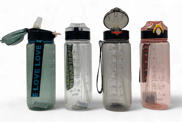 WATER BOTTLE 2252 CLEAR PLASTIC 800ML 7 X 23.2CM LARGE / White / Black / White / Pink