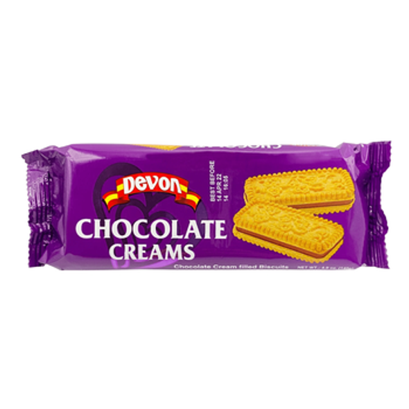 DEVON BISCUIT CHOCOLATE CREAMS CHOCOLATE FLAVOURED CREAM FILLED BISCUITS 140g 4.9oz