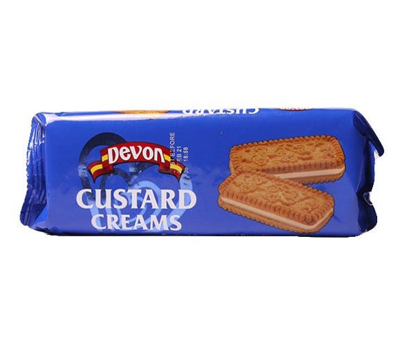 DEVON BISCUIT CUSTARD CREAMS CUSTARD FLAVOURED CREAM FILLED BISCUITS 140g 4.9oz