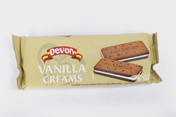 DEVON BISCUIT VANILLA CREAMS COCONUT FLAVOURED CREAM FILLED BISCUITS 140g 4.9oz