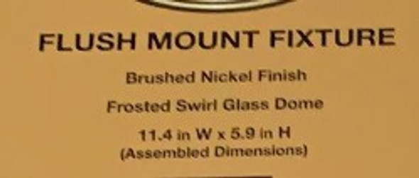 LIGHT FIXTURE 370 830 BRUSHED NICKLE FINISH 11" FLUSH MOUNT