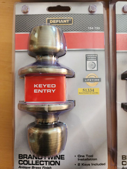 LOCK DEFIANT ENTRY KNOB 154 733 ANTIQUE BRASS