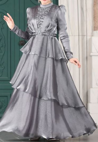 Dress Evening Organza Rust / Silver / Sage