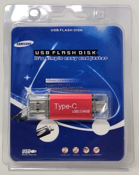 COMPUTER FLASH DRIVE 64GB USB - TYPE-C 3.0 DISK METAL / Blue