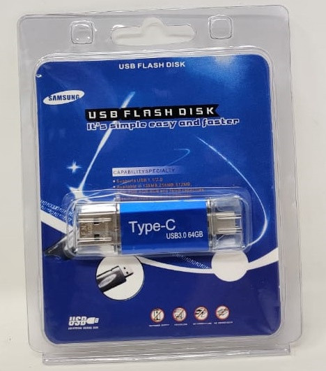 COMPUTER FLASH DRIVE 64GB USB - TYPE-C 3.0 DISK METAL / Blue