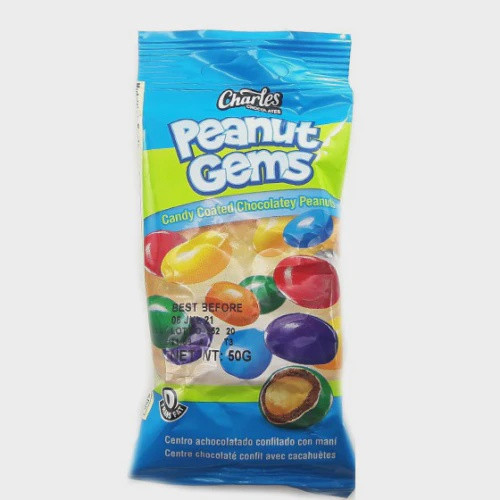 CHARLES PEANUT GEMS CANDY COATED CHOCOLATEY 50g