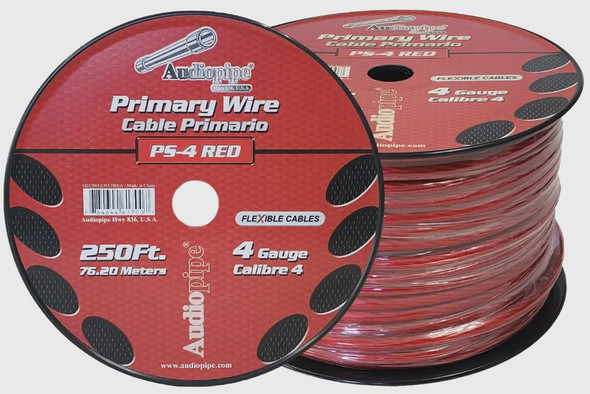 POWER CABLE CAR 4G PS-4-250 RED AUDIO PIPE SOLD PER ROLL OF 250FT