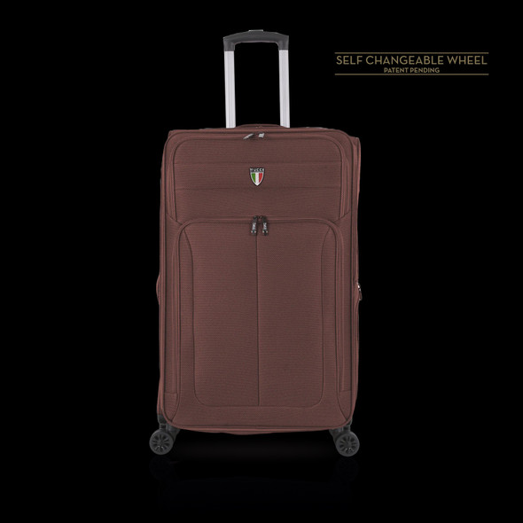 LUGGAGE SUITCASE TUCCI Italy LARGE 28" DIVISO T0357-28IN-BRN FABRIC 4 WHEEL SPINNER BROWN