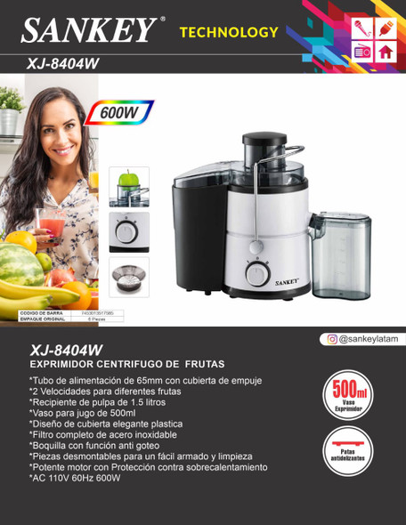 JUICE EXTRACTOR SANKEY XJ 8404W 600W