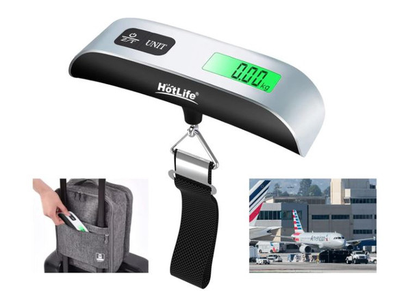 Kole Imports Small Portable Baggage Travel Scale Tape Measure Luggage Hanging Weight Bag TSA