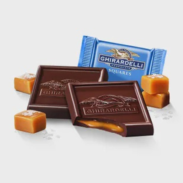 GHIRARDELLI DARK CHOCOLATE SEA SALT CARAMEL SQUARES BLUE 50PCS BUCKET