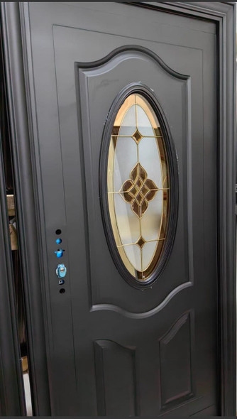 DOOR METAL SINGLE BLACK OVAL GLASS 2050X960X50MM ZYH-G007-B-1
