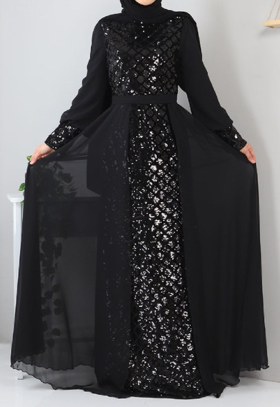 Dress Evening Occasion Sequins Black / Silver / Black / 42
