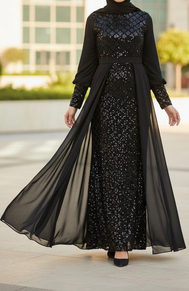 Dress Evening Occasion Sequins Black / Silver / Black / 42