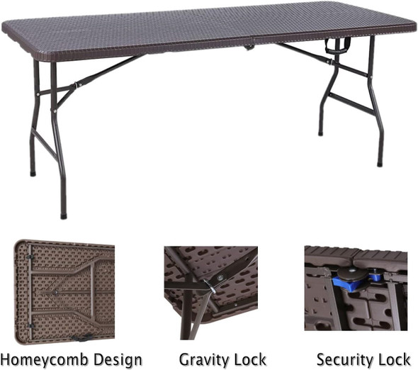 TABLE FOLDING PLASTIC BROWN Y39 ZDZ-811 6FT 2 HALF RECTANGLE 71" X 29" X 29" TABLE FOLDING PLASTIC BROWN Y39 ZDZ-811 6FT 2 HALF RECTANGLE 71" X 29" X 29"