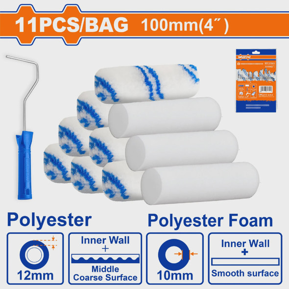 ROLLER BRUSH 4" 11PCS SET WADFOW WCB5411 WITH HANDLE