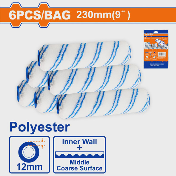 ROLLER BRUSH PAD 9" 6PCS SET WADFOW WCB4996 12MM POLYESTER