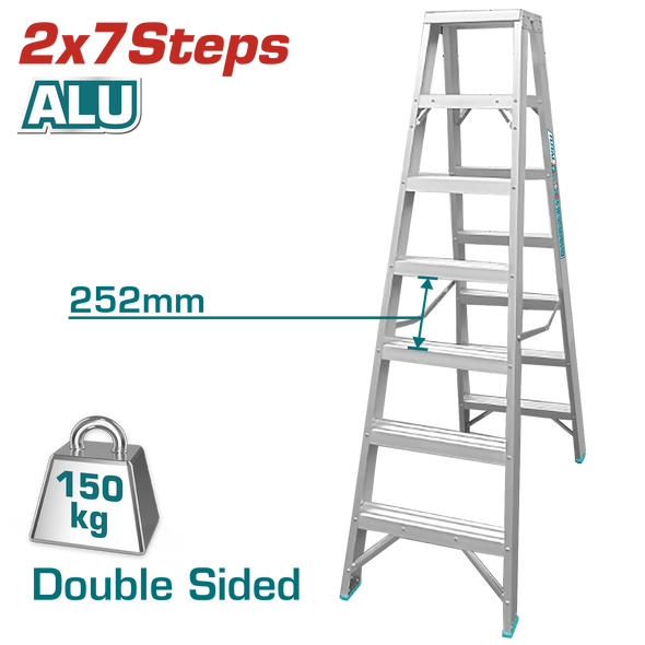 LADDER 7 STEP ALUMINIUM TOTAL THLAD01071 DOUBLE SIDE