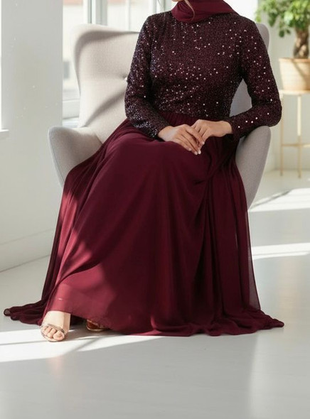 Dress Evening Occasion Burgandy Plus Sequin