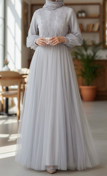 Dress Evening Occasion Tulle Grey