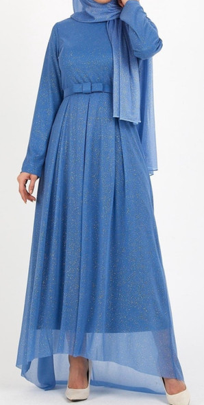 Dress Evening Lined Sparkle with Bow Belt Mint / Blue