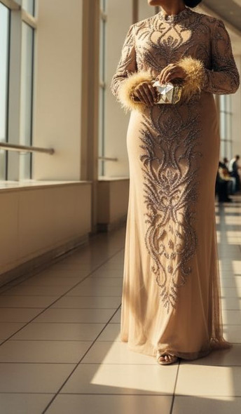 Dress Evening  Occasion Tulle Beaded Feather