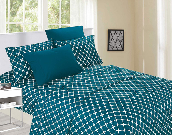 Bed Sheet Set Luxury King / Cal King Teal 6pcs