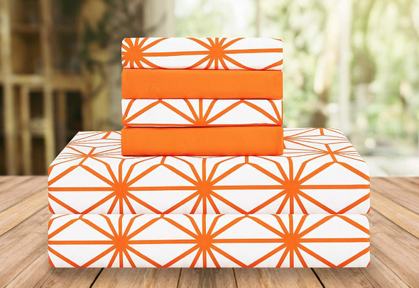 Bed Sheet Set Luxury Queen Orange 6pc