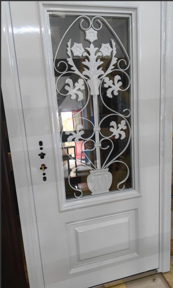 DOOR METAL SINGLE WHITE GRILL W/GLASS 2050X960X70MM KMH-G809