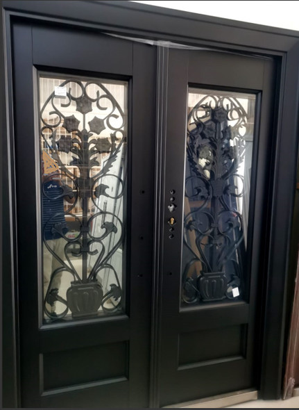 DOOR METAL DOUBLE BLACK WITH GOLD GRILL DESIGN GLASS 2050X1500X70MM 0109-101 #A HEAVY QUALITY